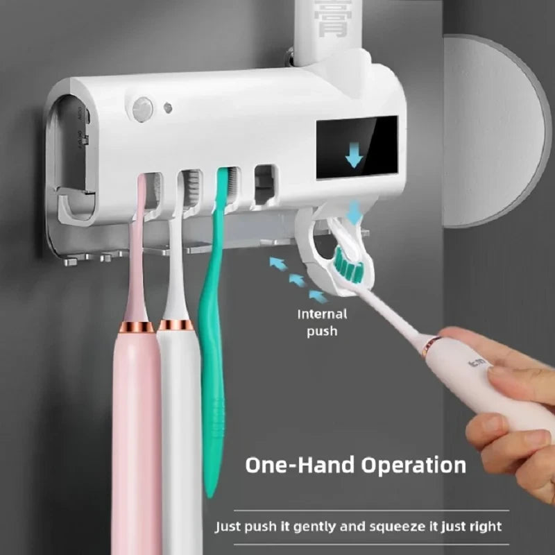 UV Light Sterilizer Toothbrush Holder Cleaner & Automatic Toothpaste Dispenser