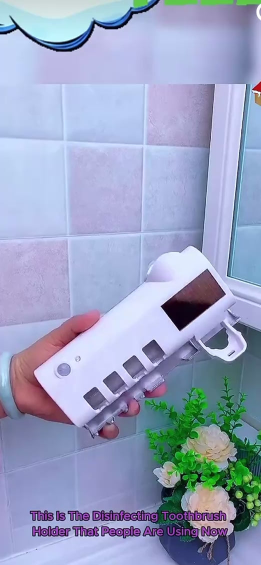 UV Light Sterilizer Toothbrush Holder Cleaner & Automatic Toothpaste Dispenser